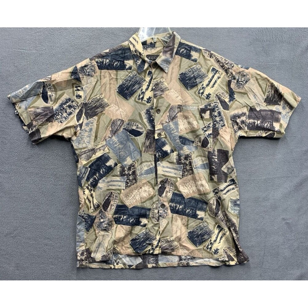 Riggings  Button Up Shirt Men's Multi Color Short Sleeve Cotton Rayon Size Large